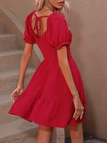 SHEIN Privé Vestido de lunares fruncido delantero bajo con fruncido - Rojo - Ver 2