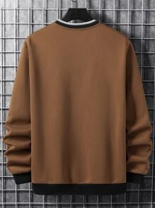 Manfinity Homme 男士字母圖案條紋飾邊運動衫 - 棕色 - 查看 2