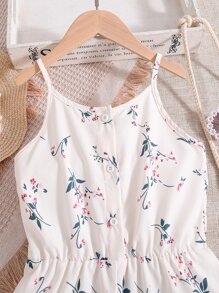 SHEIN Girls Floral Print Cami Romper - White - View 3