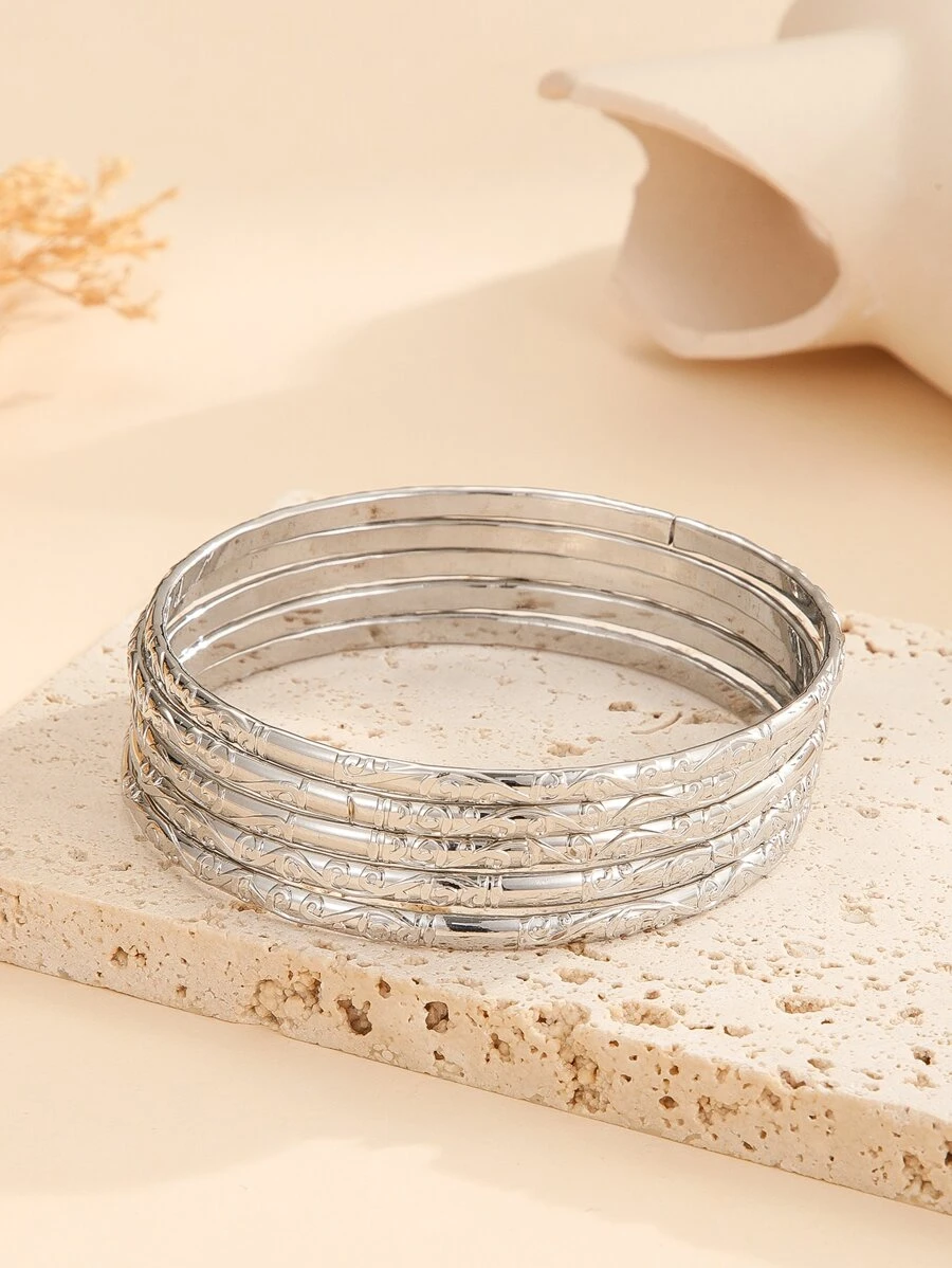 5pcs Scroll Textured Bangle - Silver - View 1