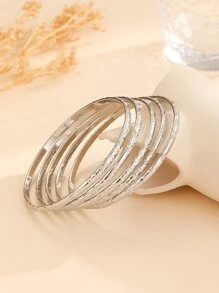 5pcs Scroll Textured Bangle - Silver - View 2