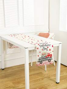 1pc Valentine's Day Heart & Car Pattern Table Runner - Multicolor - View 3
