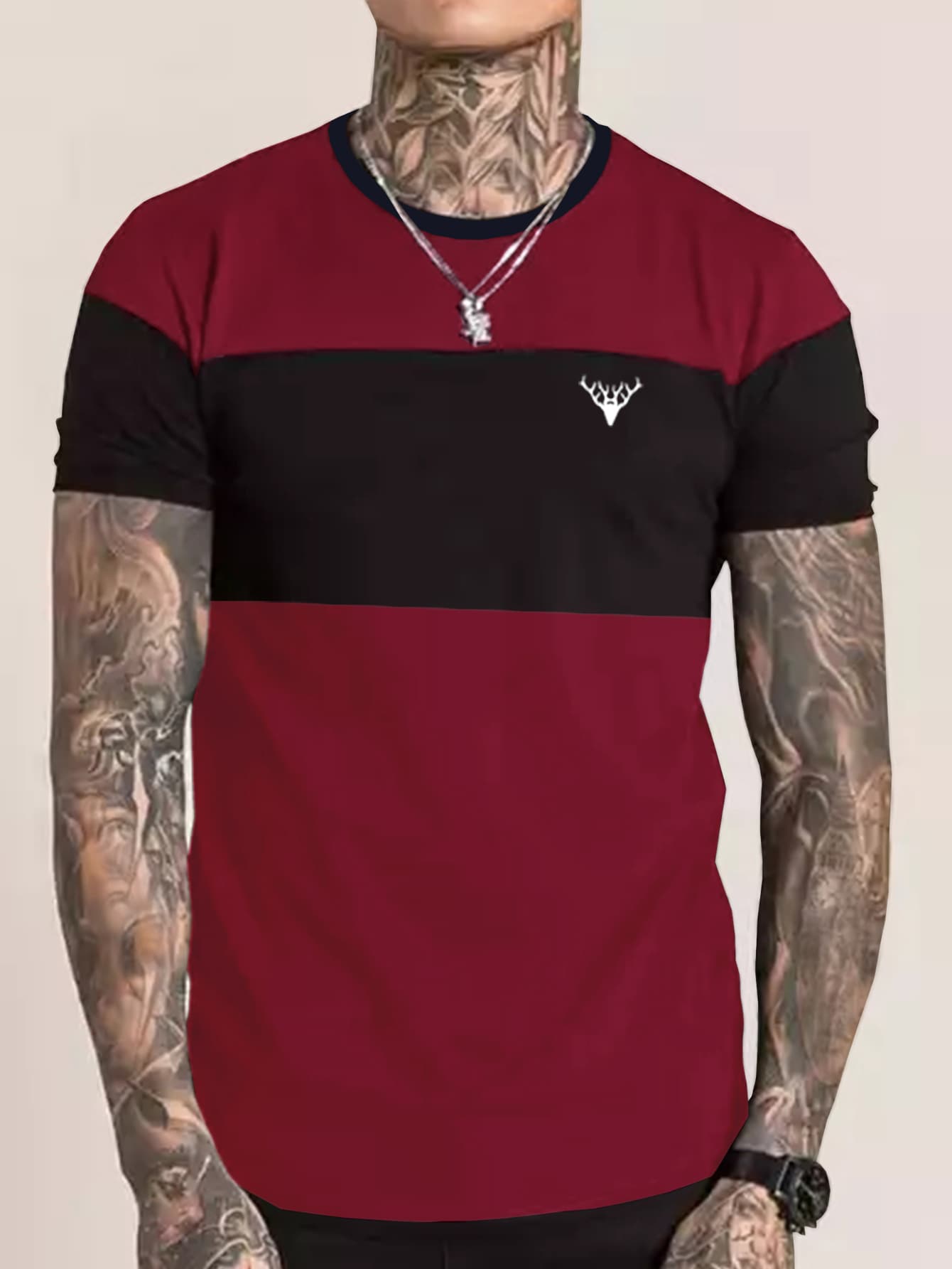 Manfinity Men Color Block Antler Print Tee - Burgundy - View 1