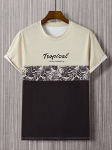 Manfinity Hombres Camiseta tropical & con estampado de letra de color combinado