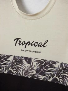 Manfinity Hombres Camiseta tropical & con estampado de letra de color combinado