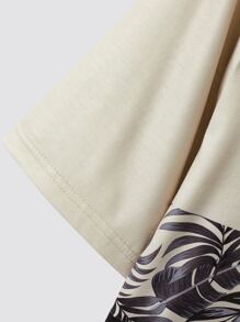 Manfinity Hombres Camiseta tropical & con estampado de letra de color combinado