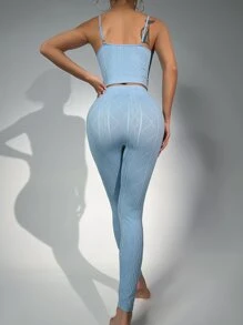 Cable Knit Cami Top & Leggings Lounge Set - Baby Blue - View 2