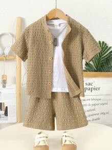Toddler Boys Solid Button Front Shirt & Shorts Without Tee - Khaki - View 1