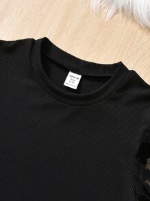 SHEIN Explorewe 青少年女孩拼接花卉圖案網紗泡泡袖連衣裙