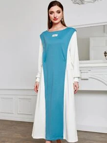 Mulvari Letter Patched Colourblock Sweatshirt Dress - Blue and White - View 1