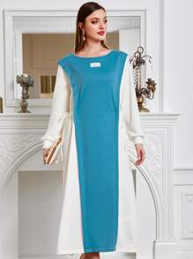 Mulvari Letter Patched Colourblock Sweatshirt Dress - Blue and White - View 3