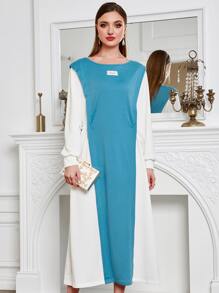 Mulvari Letter Patched Colourblock Sweatshirt Dress - Blue and White - View 4