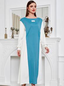 Mulvari Letter Patched Colourblock Sweatshirt Dress - Blue and White - View 5