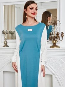 Mulvari Letter Patched Colourblock Sweatshirt Dress - Blue and White - View 6