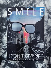 Manfinity Hombres Camiseta de tie dye & con estampado de slogan - Multicolor - Ver 3