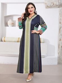 Al Najma 大碼條紋和幾何圖案連衣裙 - 彩色 - 查看 4