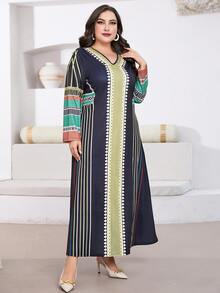 Al Najma 大碼條紋和幾何圖案連衣裙 - 彩色 - 查看 6