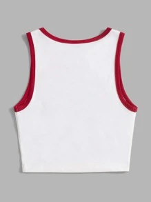 Zhihan Wang Letter Graphic Contrast Binding Tank Top - White - View 2
