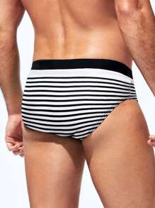 Manfinity Men Striped Knot Waist Swim Brief - Black and White - View 2