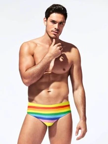 Manfinity KASUA 男士彩虹條紋印花泳褲 - 彩色 - 查看 4