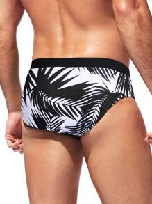 Manfinity Swimmode Men Tropical Print Swim Brief - Black and White - View 2