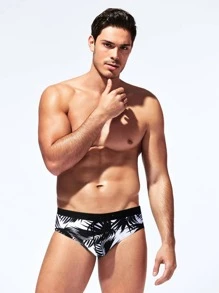 Manfinity Swimmode Men Tropical Print Swim Brief - Black and White - View 3