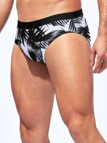 Manfinity Swimmode Men Tropical Print Swim Brief - Black and White - View 4