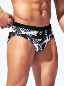 Manfinity Swimmode Men Tropical Print Swim Brief - Black and White - View 5