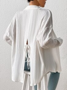 SHEIN Frenchy Áo sơ mi nữ Chia Nút phía trước màu trơn Giải trí - trắng - Xem 3