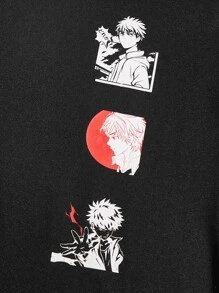 Manfinity Men Japanese Letter & Figure Graphic Tee - Black - View 4