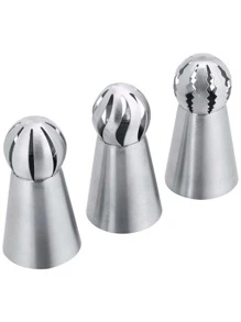 3pcs/Set, Torch Piping Tip, All-in-One Cake Decorating Tool, Ball Piping Tip - Silver - View 1