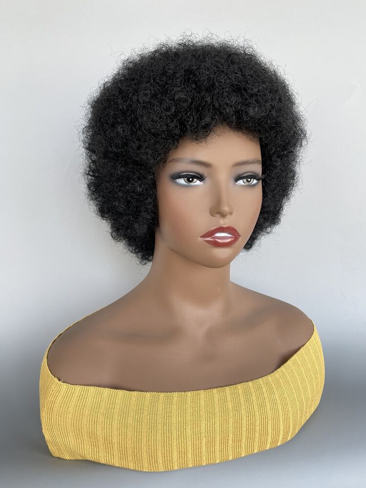 黑色短款非洲卷髮假髮，適合日常穿著 - 黑色 - 查看 1