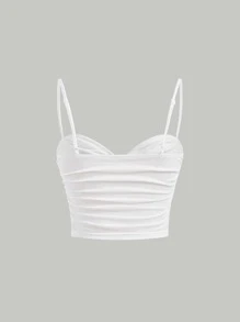 SHEIN MOD 素色褶邊吊帶上衣