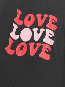 SHEIN EZwear Plus Letter Graphic Tee - Dark Grey - View 3