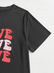 SHEIN EZwear Plus Letter Graphic Tee - Dark Grey - View 4