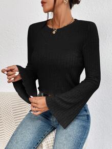 SHEIN Essnce Solid Flounce Sleeve Tee - Black - View 1