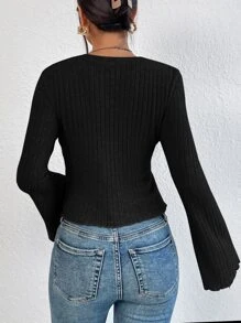 SHEIN Essnce Solid Flounce Sleeve Tee - Black - View 2