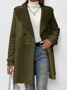 SHEIN EZwear 西裝領雙排釦毛絨內襯外套