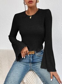 SHEIN Essnce Solid Flounce Sleeve Tee - Black - View 5