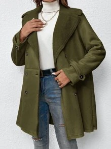 SHEIN EZwear 西裝領雙排釦毛絨內襯外套