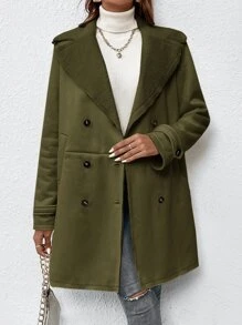 SHEIN EZwear 西裝領雙排釦毛絨內襯外套