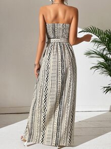 Breezaya Đầm Maxi Ống Thắt Lưng Chia Đùi In Hình Geo Trang Phục Đi Biển Cho Nữ - Đen và trắng - Xem 4