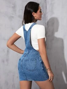 Pocket Patched Denim Pinafore Dress Without Tee - Medium Wash - View 2