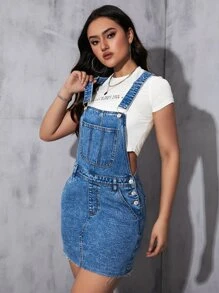 Pocket Patched Denim Pinafore Dress Without Tee - Medium Wash - View 6