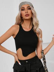 SHEIN Essnce Asymmetrical Hem Crop Tank Top - Black - View 1