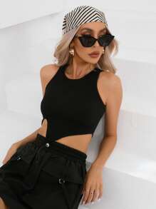 SHEIN Essnce Asymmetrical Hem Crop Tank Top - Black - View 2