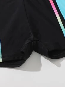 Young Girl Color Block Zipper Front Bikini Set Summer Beach - Black - View 3