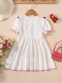 小女童印花荷葉邊泡泡袖洋裝