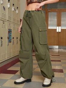 SHEIN MOD Flap Pocket Side Parachute Cargo Trousers - Army Green - View 3