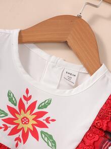 小女童印花荷葉邊泡泡袖洋裝